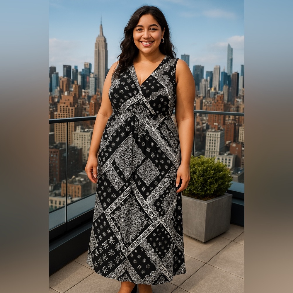 Elementz Woman Black & White Sleeveless Maxi Dress - Size 1X (NWT)